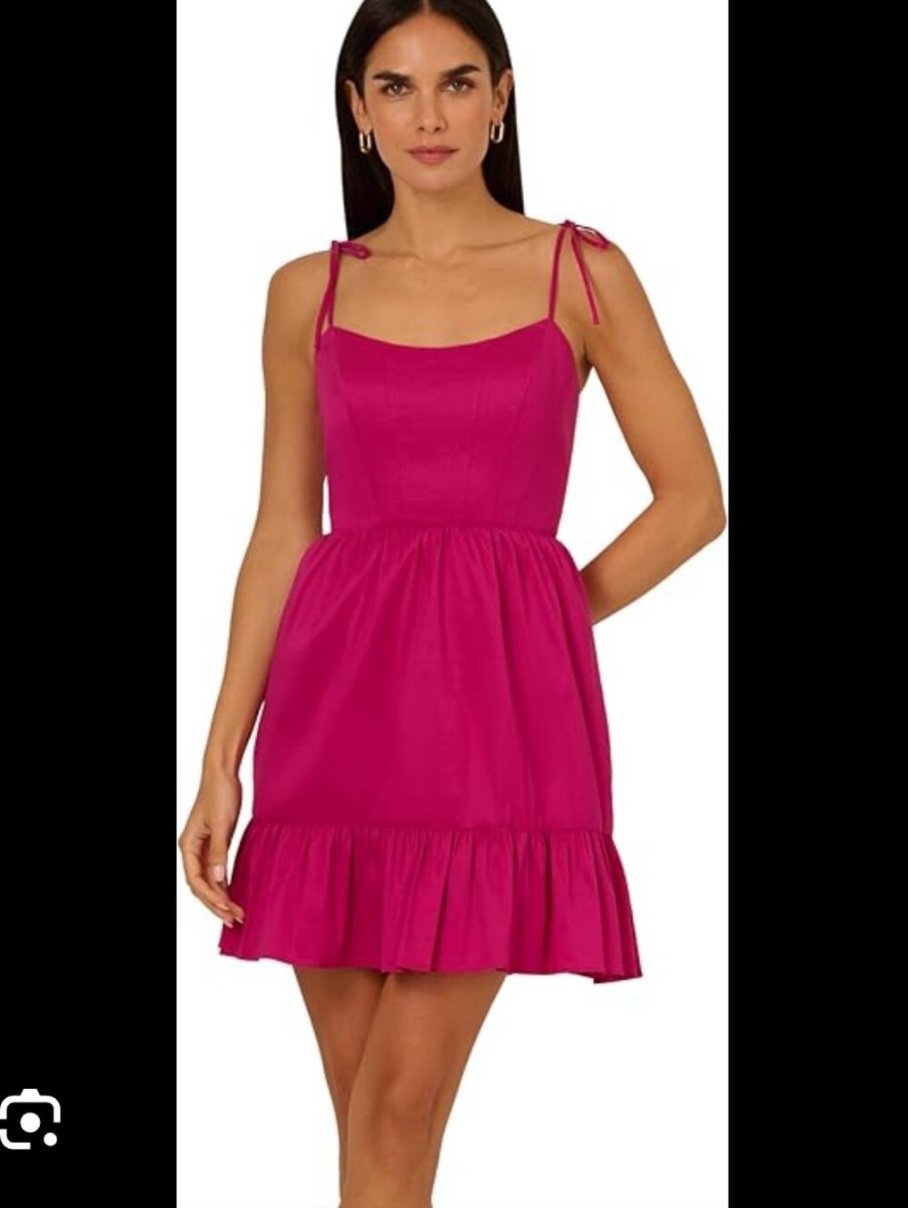 Adrianna Papell Fuchsia Pink Tiered Mini Dress Size 14 Spaghetti Strap Party